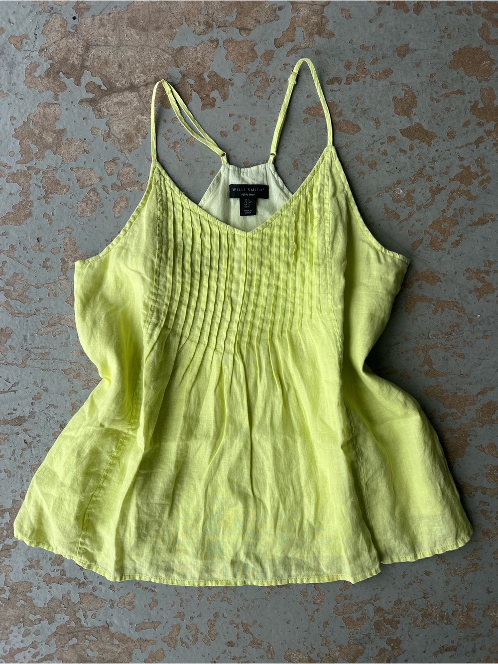 100% Linen Willi Smith Chartreuse Pleated Cami Top